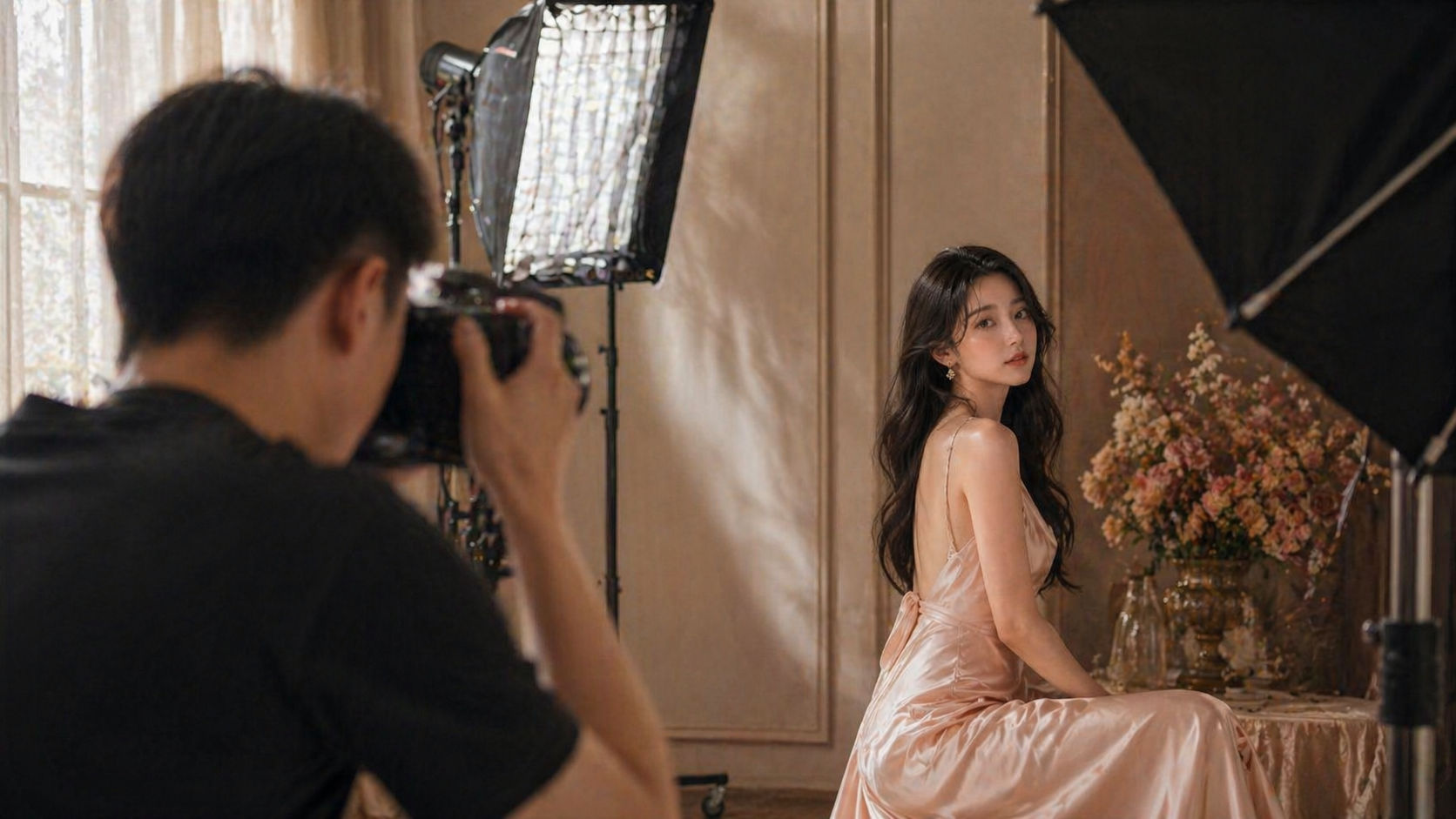 走心摄影现场拍摄花艺人像的幕后画面