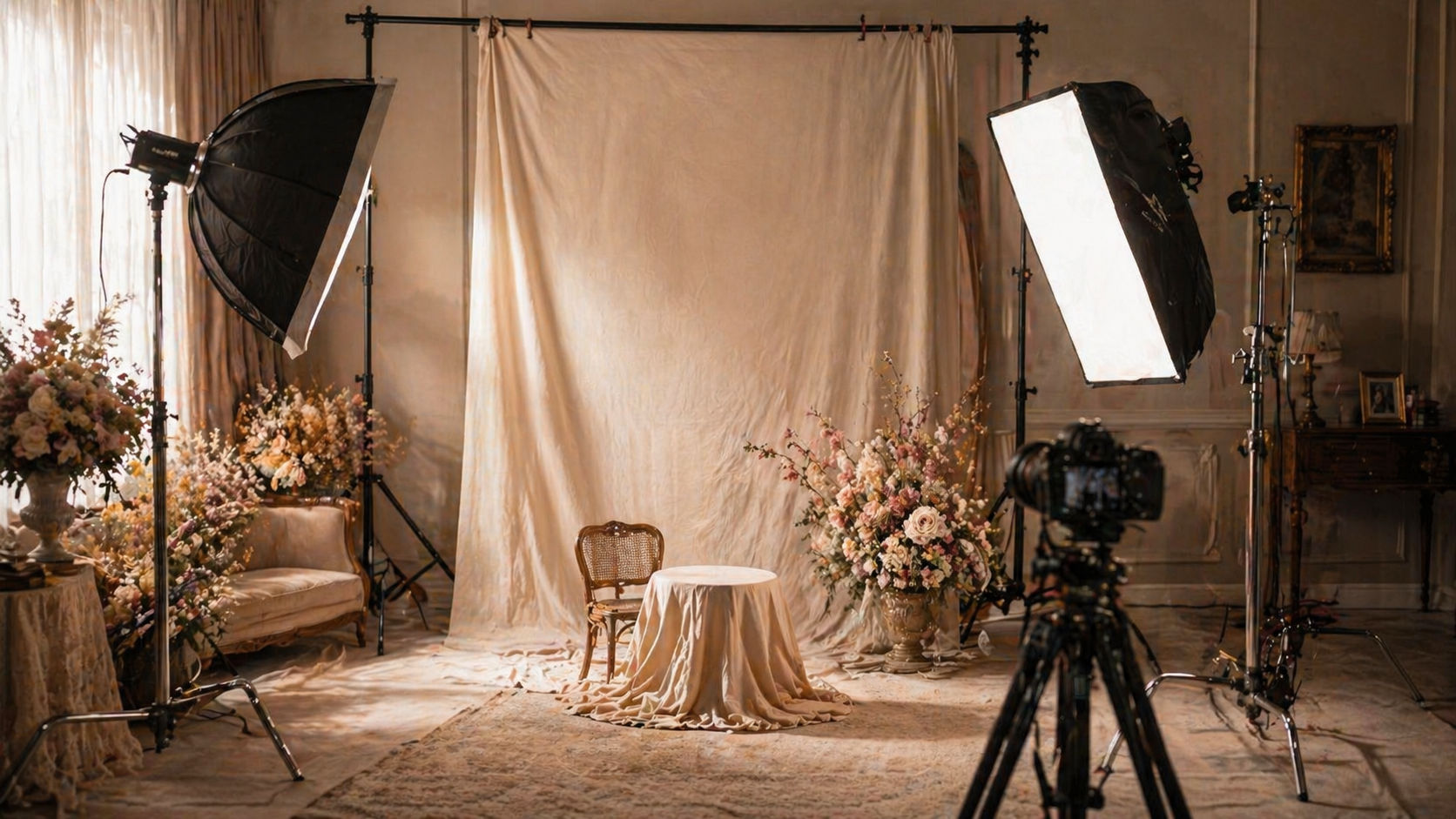 走心摄影棚灯光布景与摄影器材场景